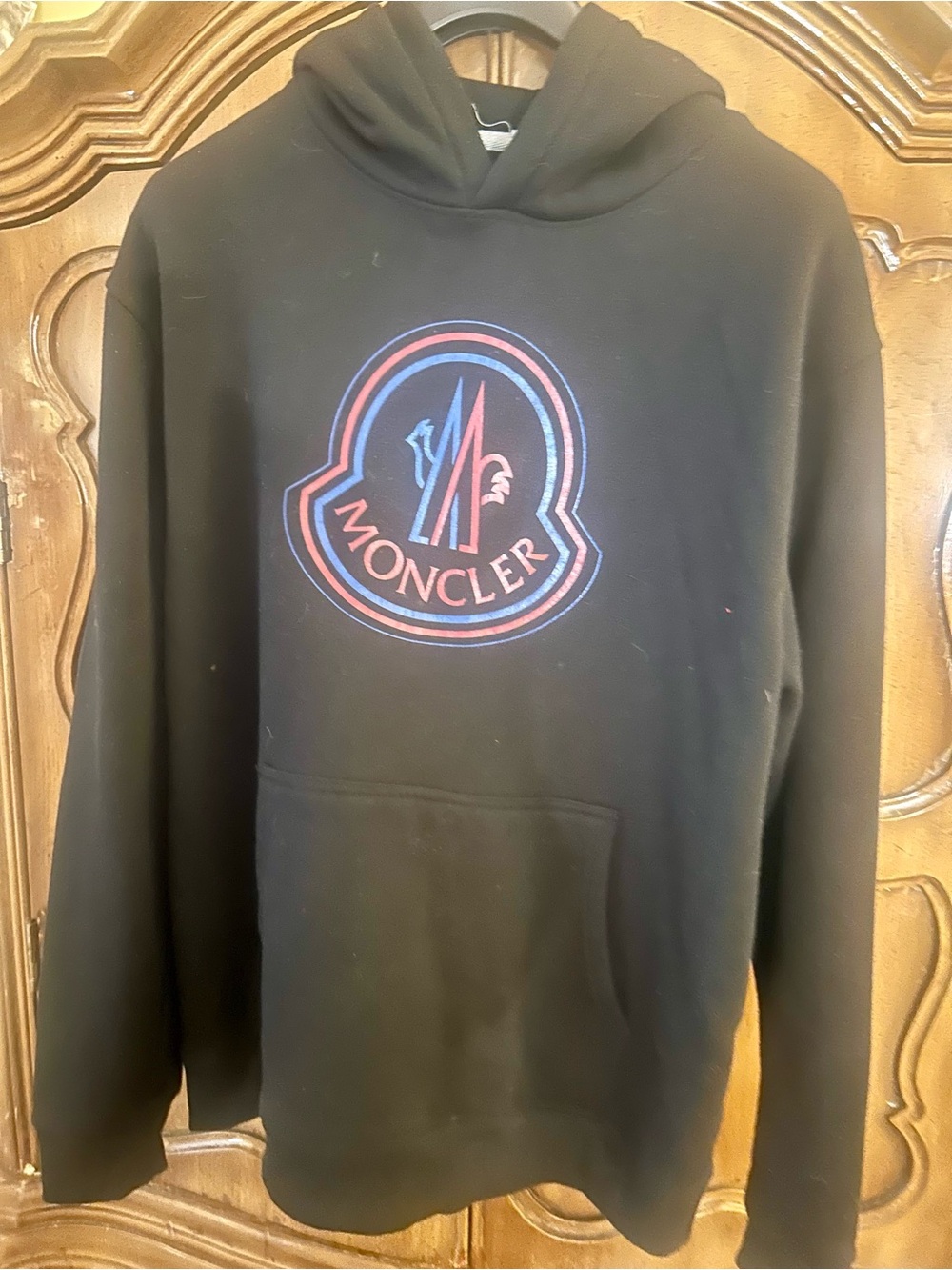 Moncler Black Hoodie with Red & Blue Logo authentic